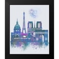 thumbnail image 2 of Fab Funky 12x14 Black Modern Framed Museum Art Print Titled - Paris Skyline Watercolour Splash Blue, 2 of 5
