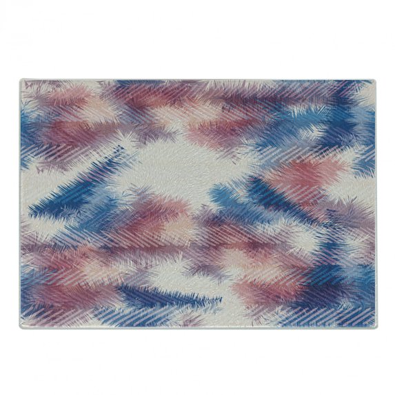Psychedelic Cutting Board, Boho Style Digital Tie Dye Effect Graphic with Soft Feather Patterns Tribal Art, Decorative Tempered Glass Cutting and Serving Board, Small Size, Pink Blue, by Ambesonne
