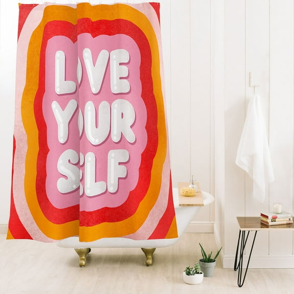 Society6 Showmemars Love Yourself Retro Type Shower Curtain 71" x 74"