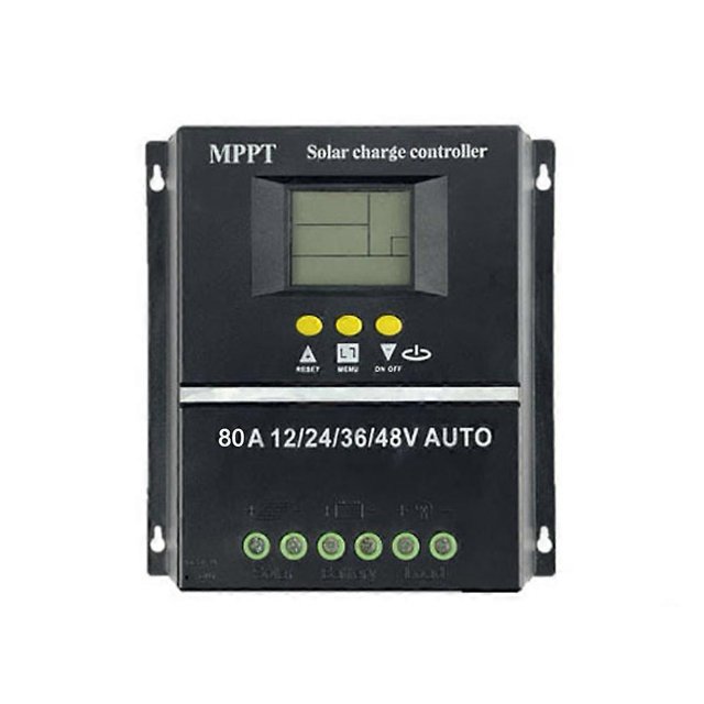 Controlador de carga solar MPPT/PWM de 80 A, 12 V/24 V/36 V/48 V, controlador automático, cargador de batería solar fotovoltaica con color negro