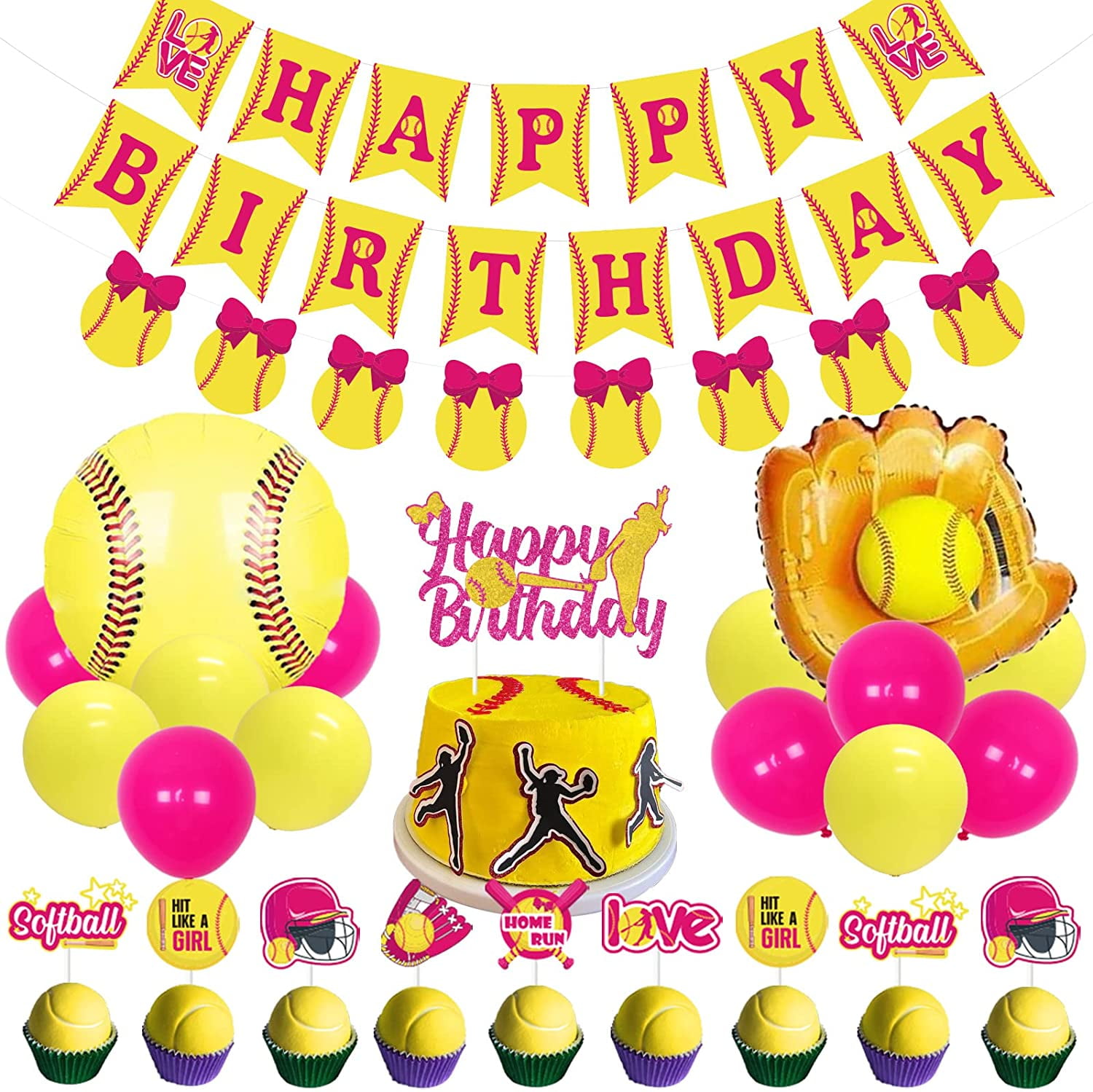 Softball Birthday Decorations for Girls, Fast Pitch Happy Birthday