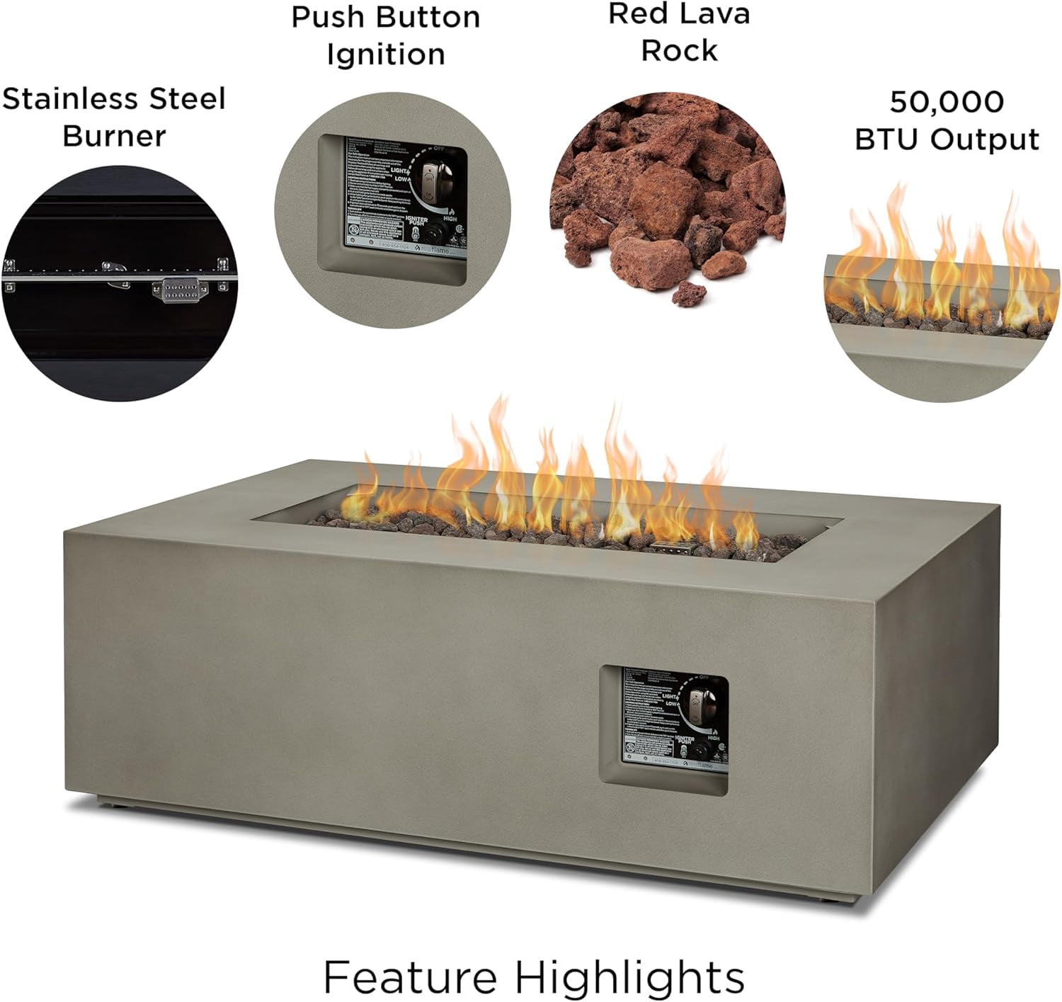 Real Flame Aegean 42" Rectangle Steel Propane or Natural Gas Fire Pit Table in Mist Gray