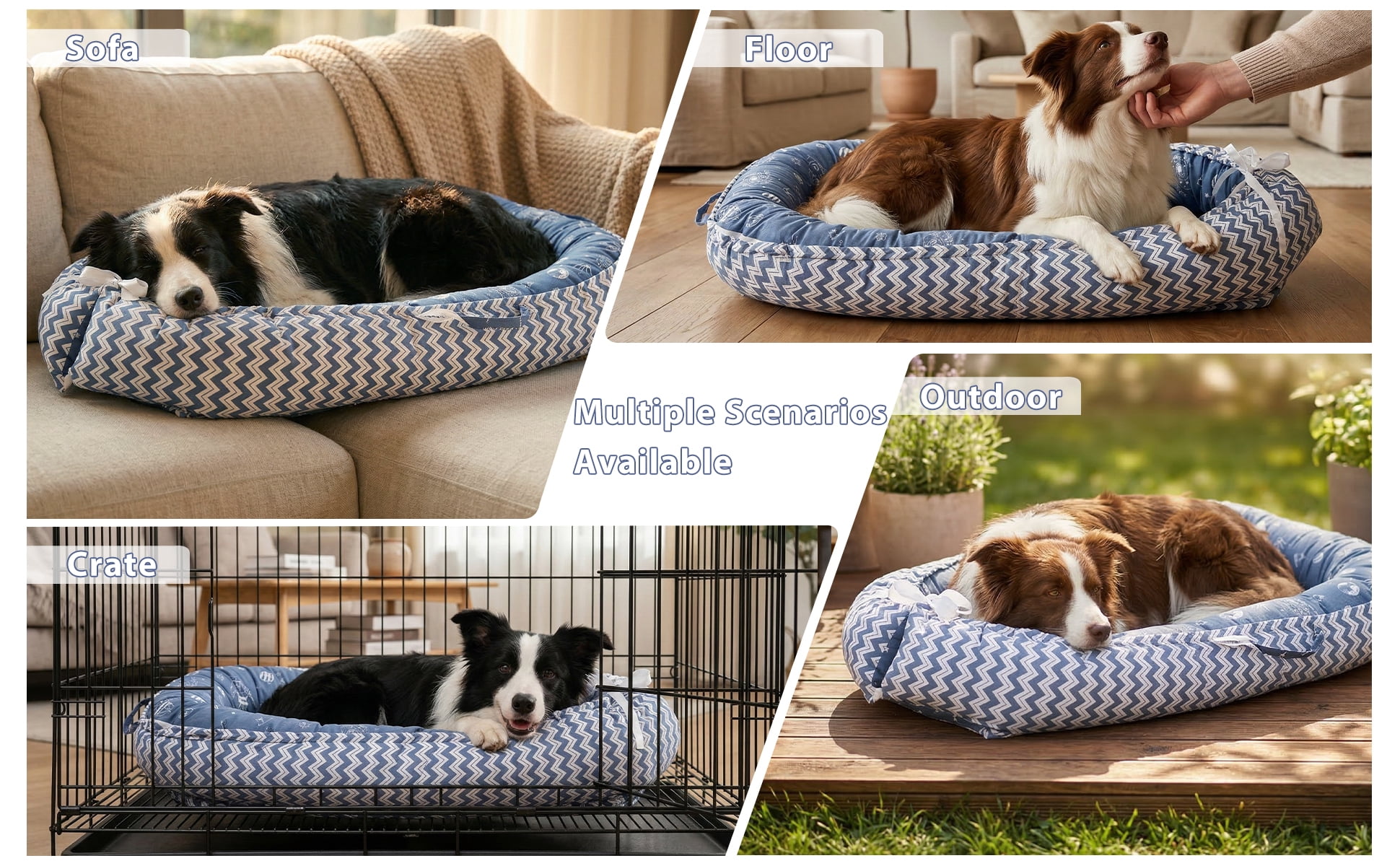 Dog Bed and Cat Bed - 100% Cotton with Foam Pet Bed for Small and Large Dogs-Blue