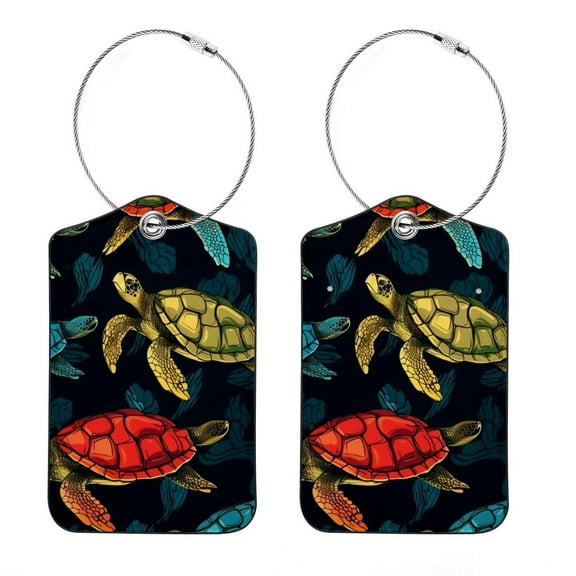 2 Piece Sea Turtle Luggage Tag for Suitcase Identifiers Privacy Name Address Label Card Tags with Stainless Steel Loop Women Men