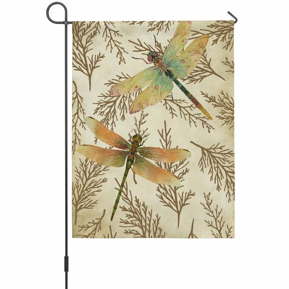Retro Branches Garden Flag 12 x 18 Inches, Dragonflies Insects Plants Abstract Weather Proof Outdoor Patio Flags Double Sided Small Garden Decoration for Yard Outside Home
