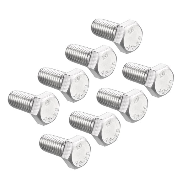 Unique Bargains Hex Screw Bolt, Metric M12x25mm 304 Stainless Steel 4.8 Grade Fully Threaded Hexagonal Screw Bolts 8 PCS