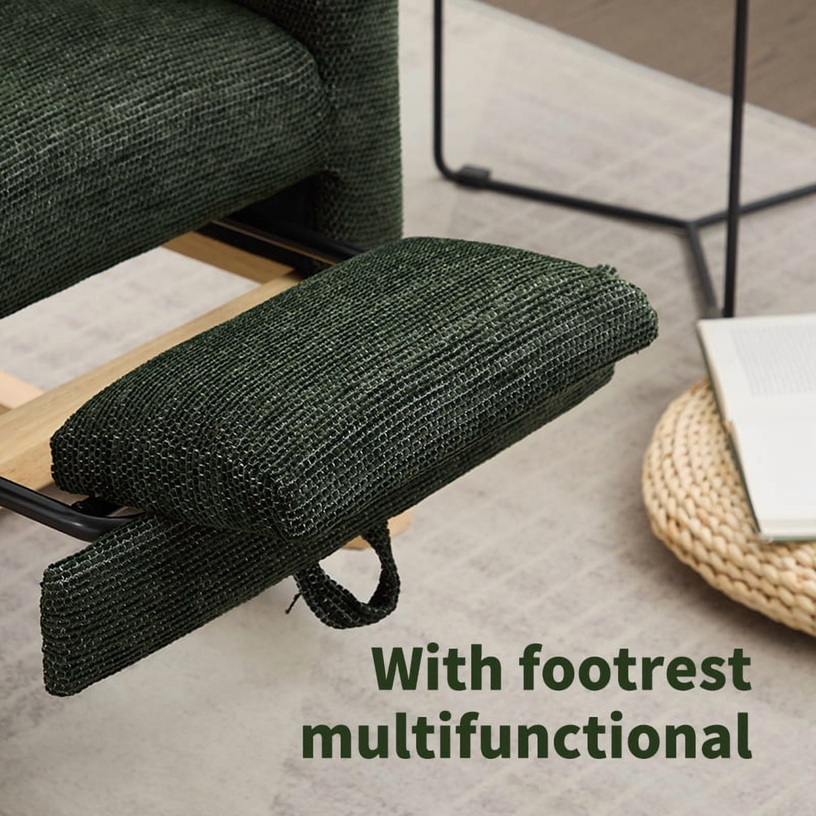 New Modern Accent Rocking Chair Rocking Chair with Solid Wood Legs, adjustable Footrest,Comfy Armchair with Side Pocket, Living Room Lounge Arm Chair with High Backrest
