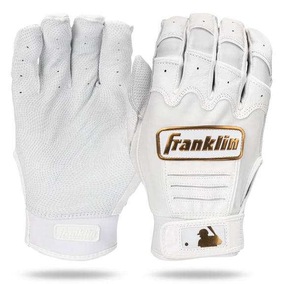 Franklin Sports MLB Batting Gloves - CFX Pro Adult Men's Youth Batting Gloves Pair - Baseball Softball Gloves - White/Gold - Adult X-Large