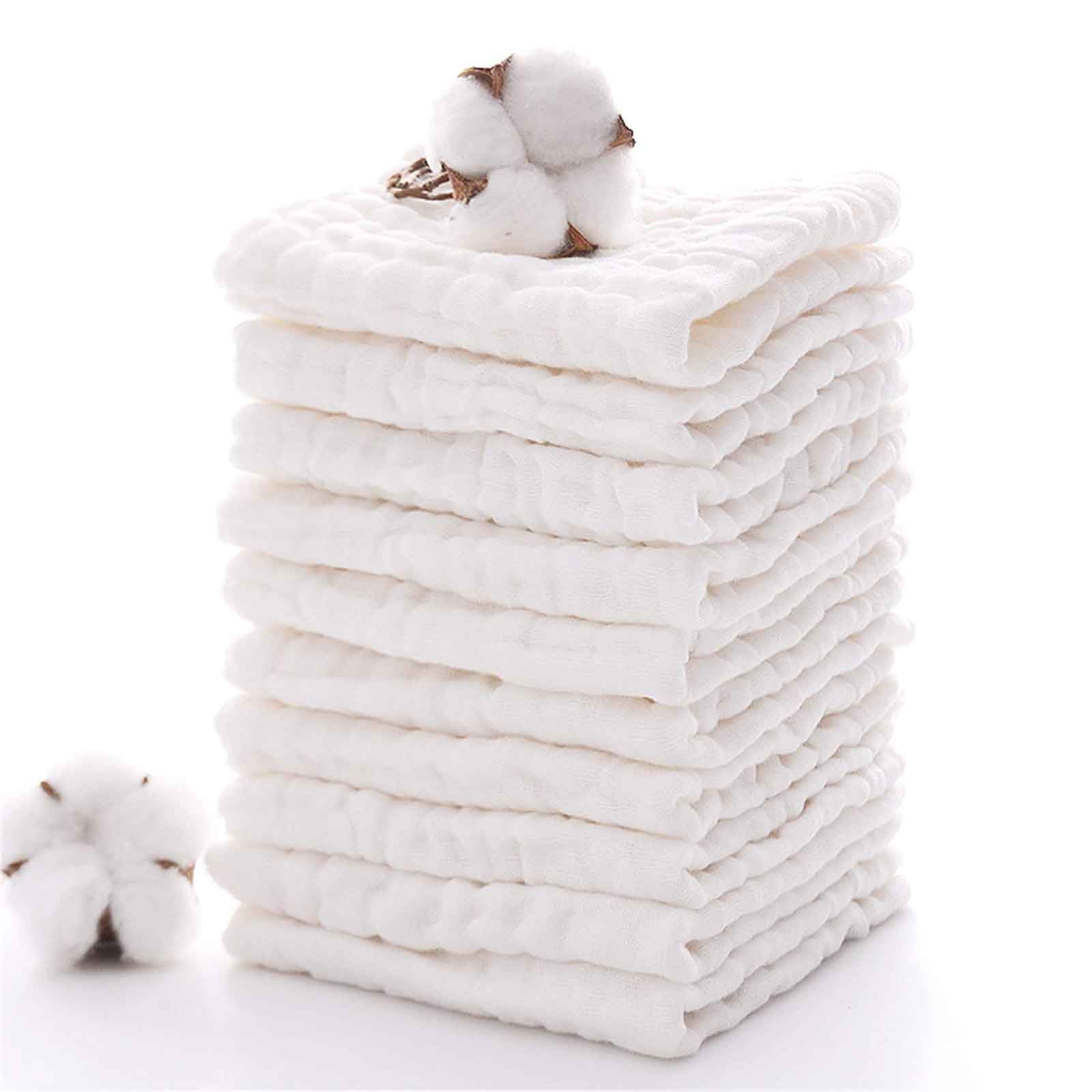 10 Pack Baby Muslin Washcloths - Ultra Soft 6-Layer Organic Cotton Face Towels for Newborns, Gentle Absorbent Wipes for Delicate Skin, Baby Shower Gift & Registry Essential