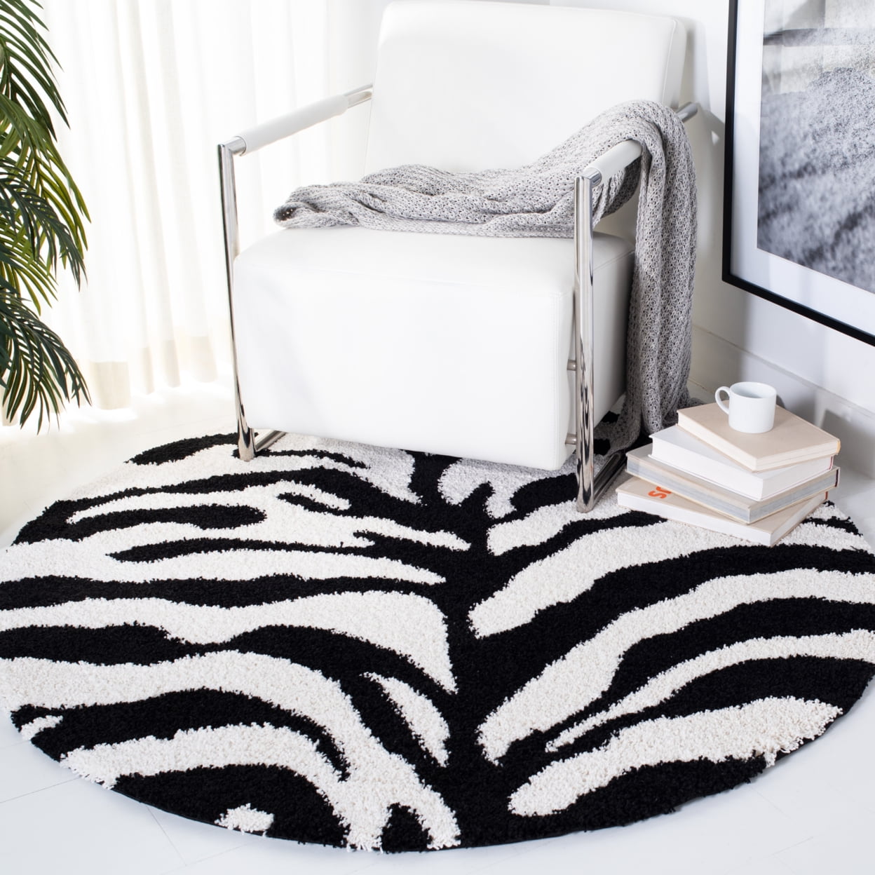SAFAVIEH Florida Shag Ivana Animal Area Rug, Ivory/Black, 2'3" x 4'