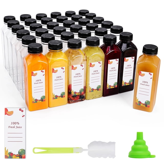 Botellas de jugo de plástico OBKJJ 16 oz/473 ml (150 unidades) con tapas