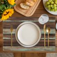 thumbnail image 4 of Brown Teal Wooden Placemats Set of 6, Vintage Farmhouse Retro Art Placemats for Dining Table, Place Mats for Kitchen Tabletop, Waterproof Wipeable Dining Table Mats Set, 4 of 9
