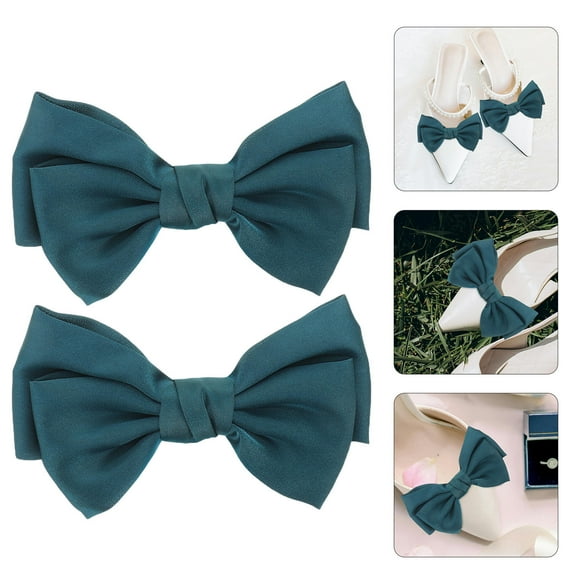 CIMAXIC 1Pair Bow Shoe Buckles Clip on Decorative Clips for Pumps Flats in Dark Green