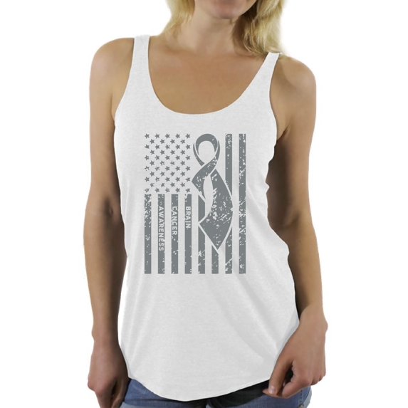 Awkward Styles Women's Brain Cancer Awareness Graphic Racerback Tank Tops Gray Ribbon