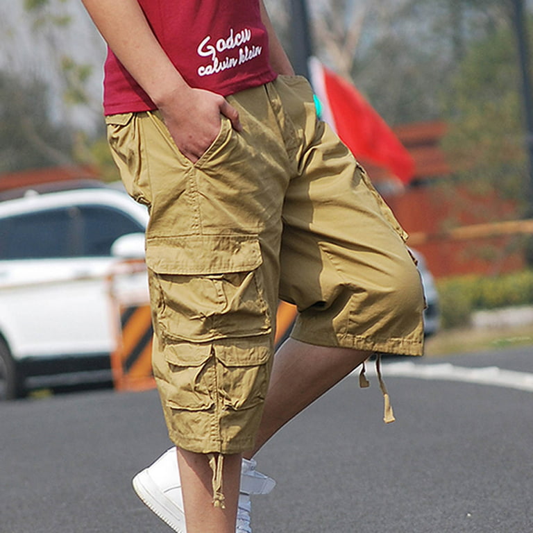 Guzom Men's and Big Men's Cargo Shorts- Trendy Casual with Pocket Solid  Sport Pants for Less Khaki Size 6XL