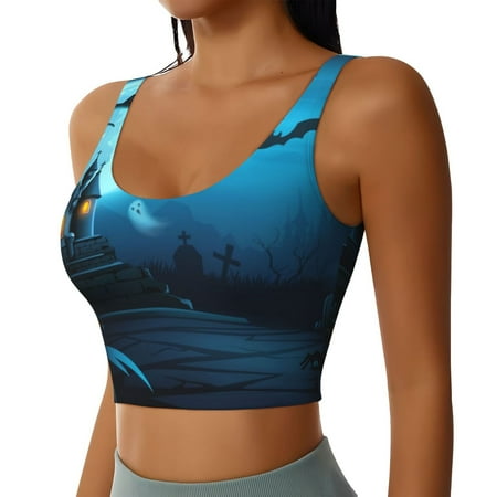 Picia Happy Halloween-1 Sports Bra for Women Padded Strappy Sports Bras Medium Support Yoga Bra with Removable Cups Running Yoga Bra-Medium
