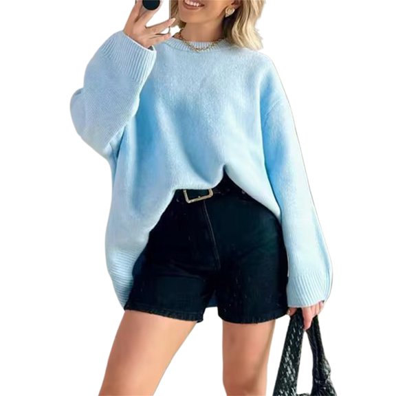 Women Autumn Winter Knit Sweater Long Sleeve Crew Neck Oversized Sweatshirts Casual Knitwear
