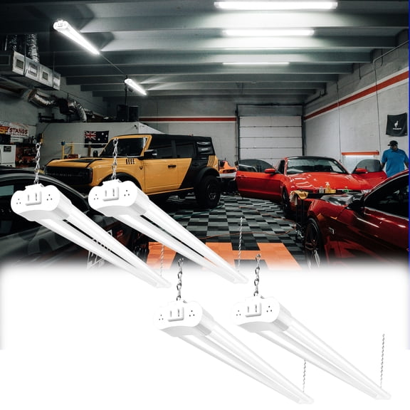 Hlite 4-Pack 4FT Linkable LED Shop Light, 42W 4400LM 5000K Daylight, Plug-and-Play Utility Light for Garage Workshop, ETL Listed, White