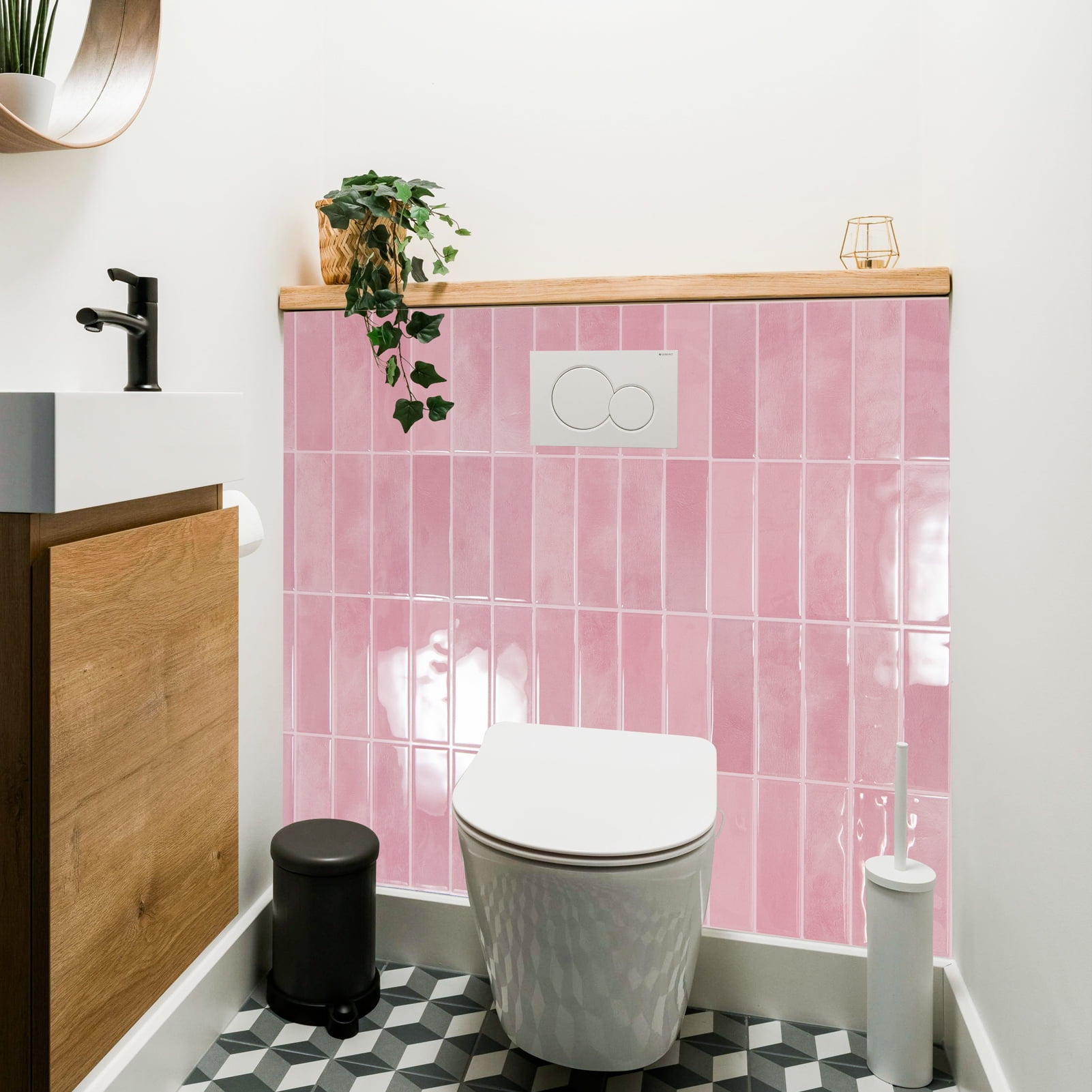 10Pcs Peel and Stick Backsplash Tile,11.4'' x 9'' Subway Tile,Self-Adhesive Wall Tiles for Kitche,Bathroom,RV,Thicker Design in Pink