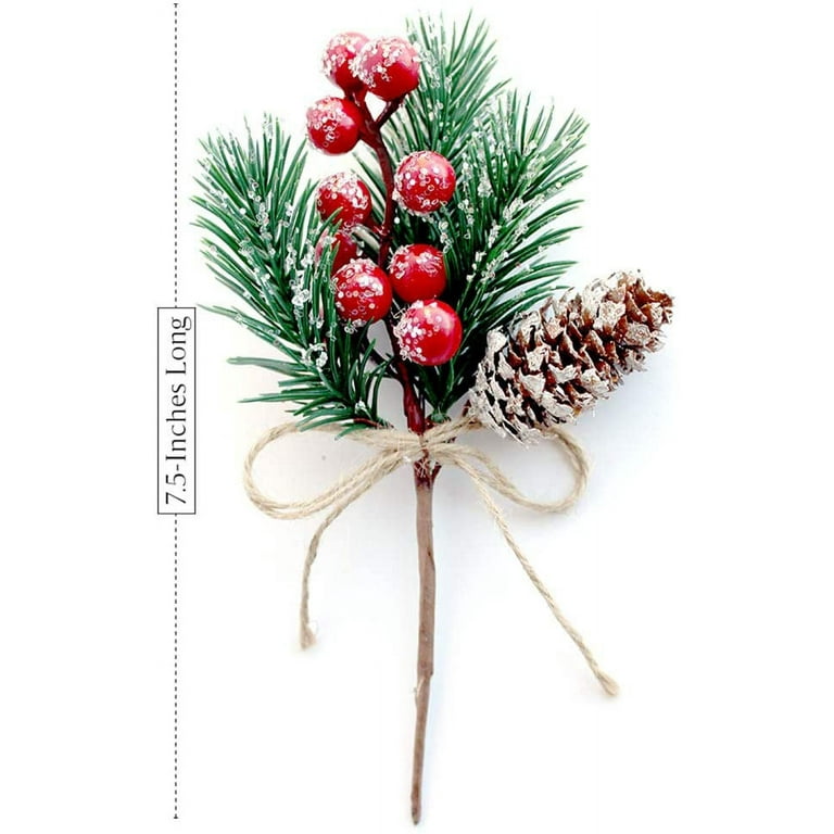 Red Berry Stems Pine Branches Evergreen Christmas Berries dcor 8 Pcs Artificial Pine Cones Branch Craft Wreath Pick & Winter Holiday Floral Picks