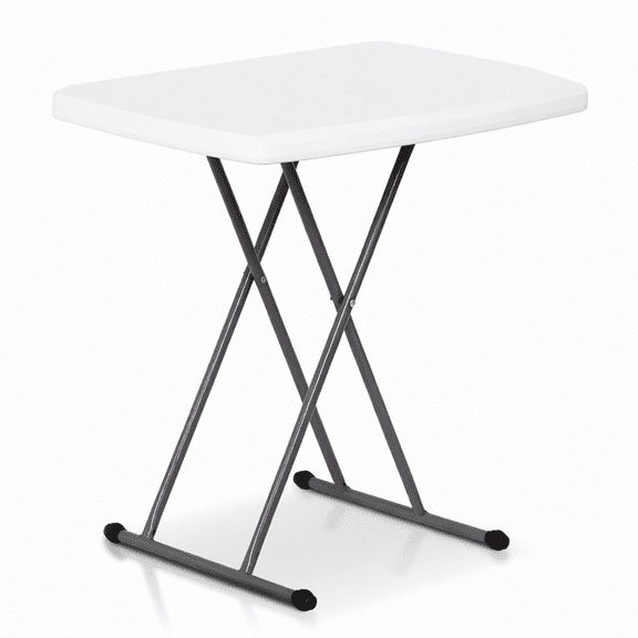 2.5 Foot Plastic Folding Table, Indoor Outdoor Portable Heavy Duty Adjustable Height Kitchen or Camping Barbecues Picnic Party Tray Table, White