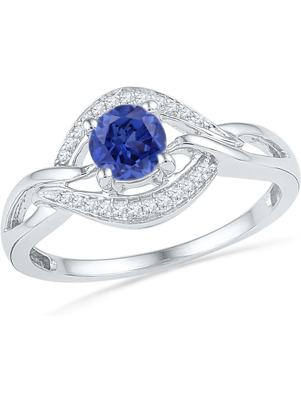 Lab Created Blue Sapphire 1/2 Carat (Ctw) Ring in Sterling Silver with ...
