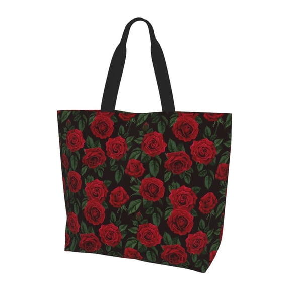Kuqiui Rose Print Tote Bag,Zipper Tote Bag for Women,Tote Bag Inner Pocket Pattern Lightweight Daily Bag Book Bag