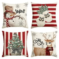 Sm:)e Christmas Snowman Reindeer Gloves Eucalyptus Throw Pillow Covers Red, 20 x 20 Inch Winter Holiday Stripes Cushion Case Decoration for Sofa Couch Set of 4