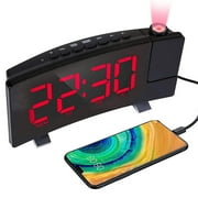 Digital Alarm Clock, Projection Alarm Clocks for Bedroom with 4 Dimmer, USB Phone Charger, 180° Rotable Projector