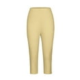 thumbnail image 5 of GHSOHS Leggings for Women Capri Leggings for Women's Tummy Control Knee Length Capri Leggings 2024 Summer Cropped Pants Casual Solid Comfy Capris Black Leggings Yellow Jeggings Capris Pants Summ,L, 5 of 5