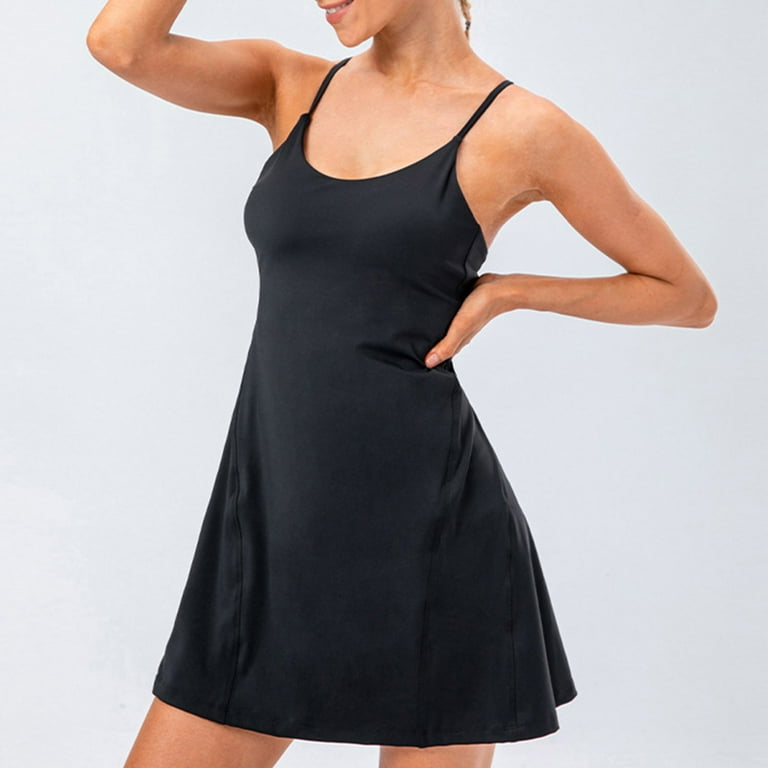 Workout Dress Built in Bra Shorts with Pockets Women Teens Cross Back  Sleeveless Athletic Tennis Golf Mini Dress (Large, Black) - Walmart.com