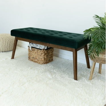 43" Emerald Velvet Bench with Natural Wood Legs