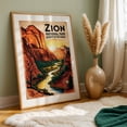 thumbnail image 5 of Zion National Park: Timeless Beauty in a Vintage Design - Utah Illustration Vintage Poster Travel Poster Desert Wilderness Wildlife Scenic Oak Framed Wall Art Print 24 x 36 inches, 5 of 59