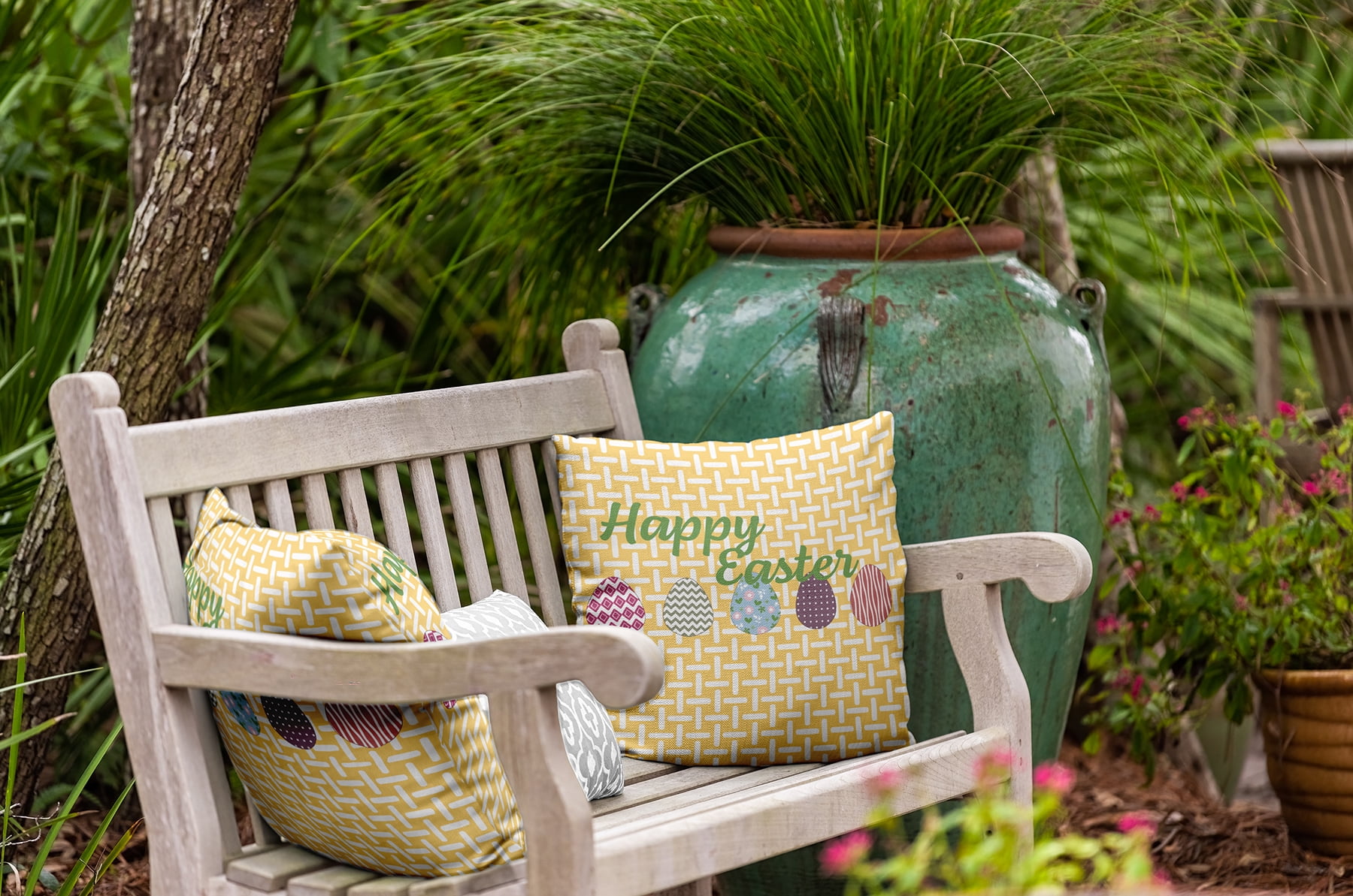 18" x 18" Simply Daisy Happy Easter Indoor/Outdoor Pillow, Daffodil Yellow Qty 1