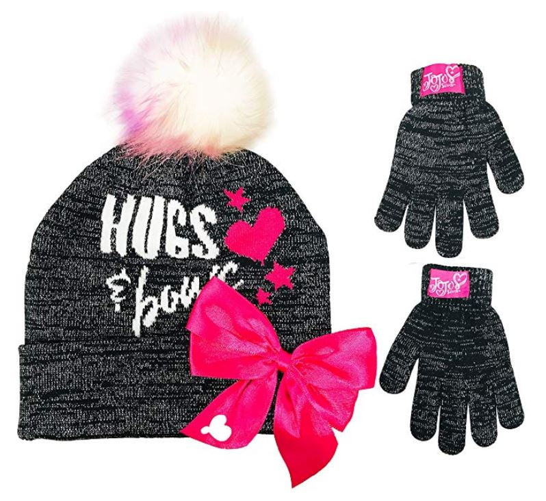 CTM Toddler Girls 2-4 Quilted Pattern Beanie with Bow and Matching Mitten Set