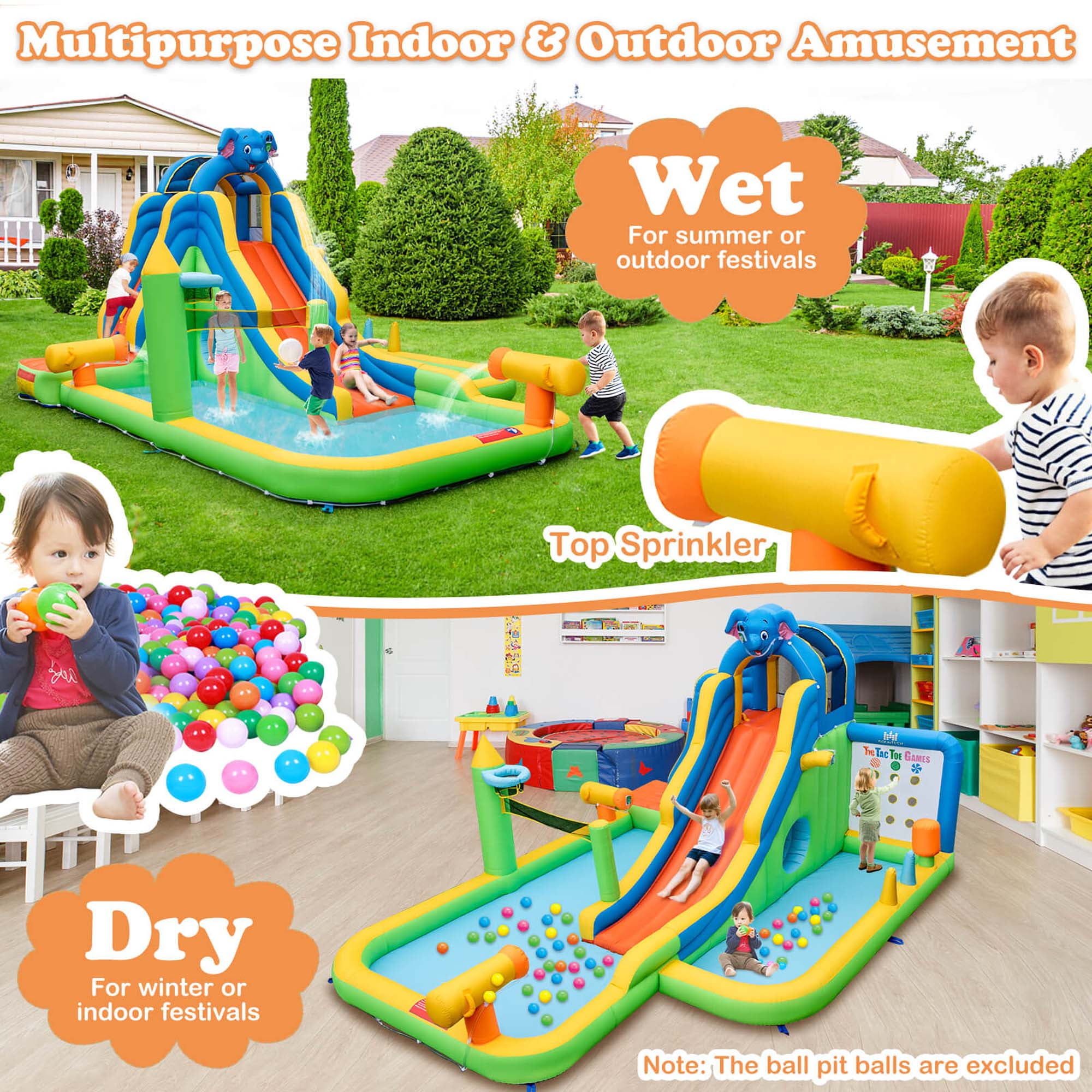 Costway Inflatable Water Slide Giant Splash Pool for Kids Backyard Fun without Blower