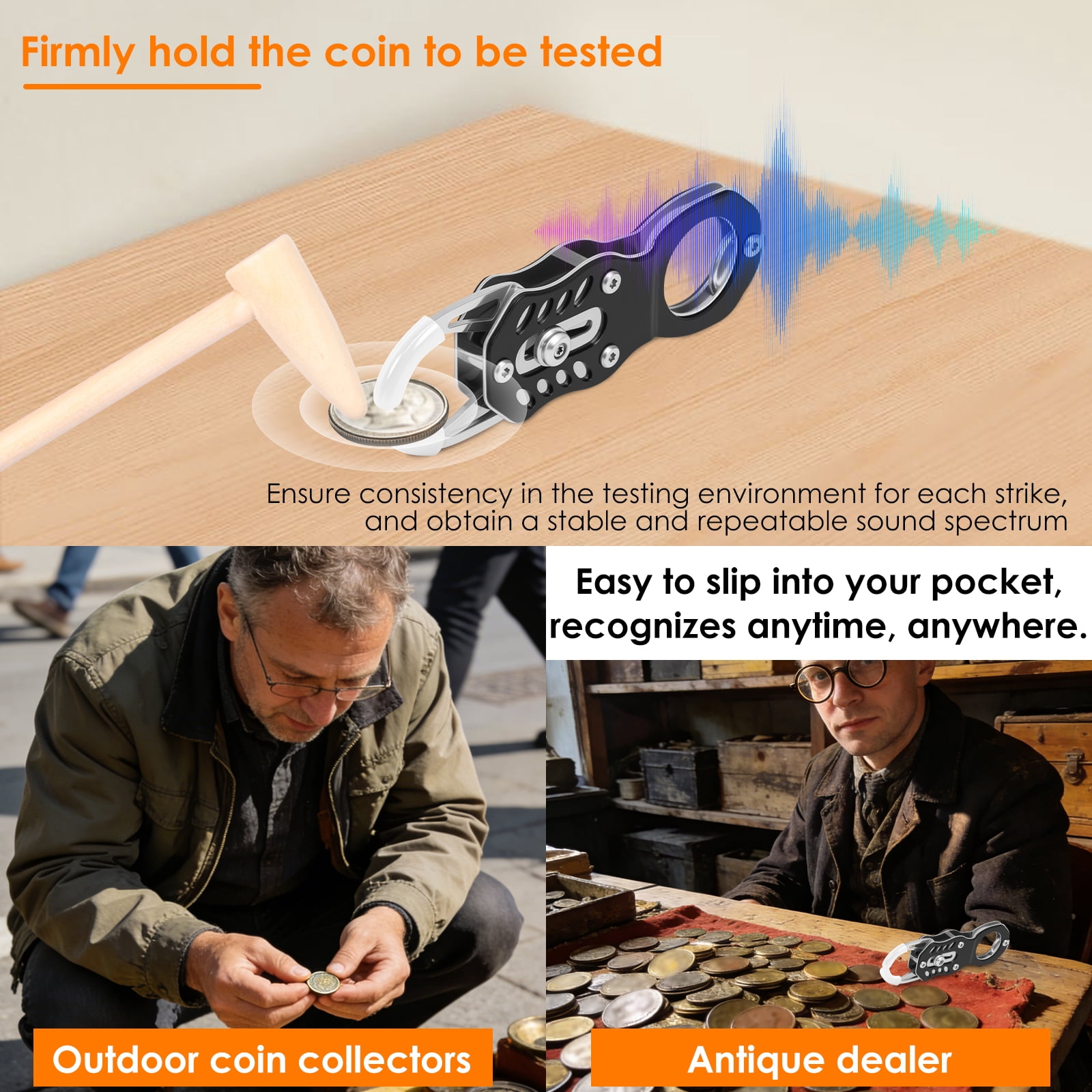 Pocket Coin Tester Kit Portable Gold and Silver Coin Ping Testing Integrate Acoustic Magnetic and Dimensional Detection