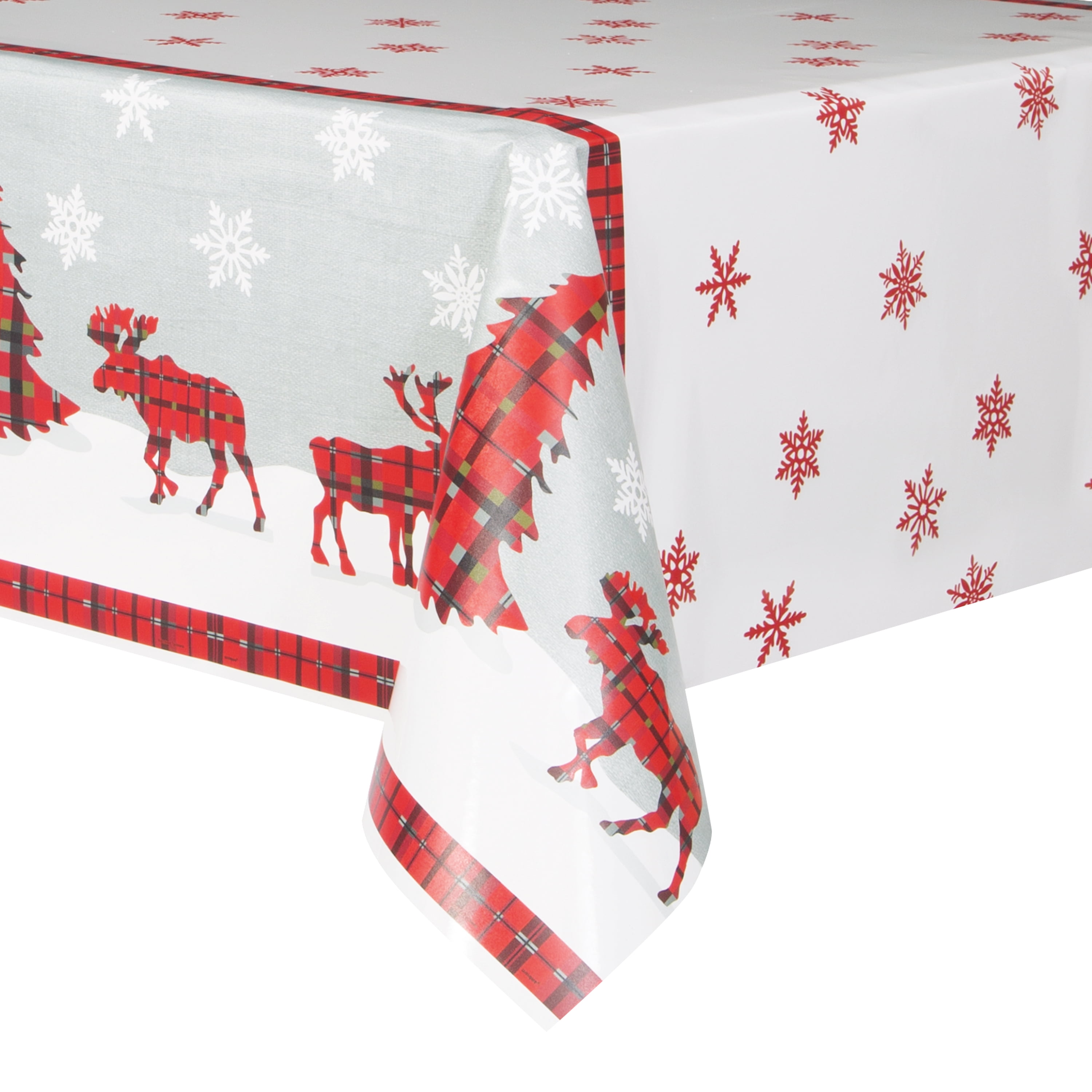 Rustic Plaid Christmas Plastic Party Tablecloth, 84 x 54in