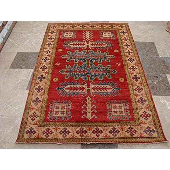 Super Kazak Caucasion Geometric Veg Dyed Mahal Hand Knotted Rug Carpet (6.3 x 4.1)'