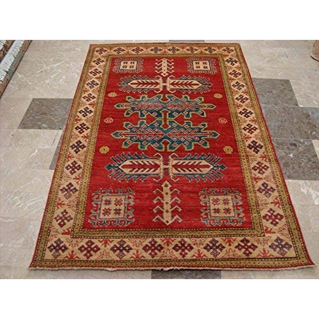 Super Kazak Caucasion Geometric Veg Dyed Mahal Hand Knotted Rug Carpet (6.3 x 4.1)'
