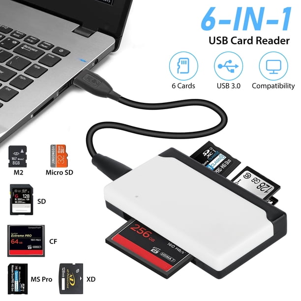 TSV 6-in-1 USB 3.0 Card Reader for TF, Micro SD, XD, CF, M2, MS