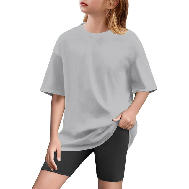 Vêtements d'Été pour Filles, T-Shirt Ample à Col Rond + Short Cycliste Ensemble 2 Pcs
