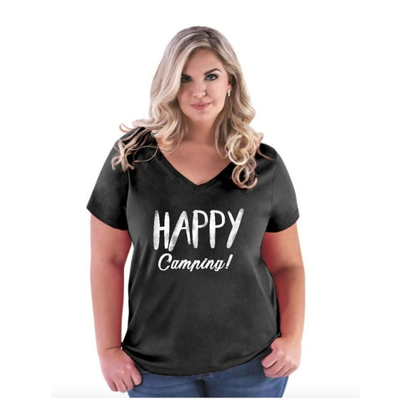 Women's Plus Size V-neck T-Shirt - Camping