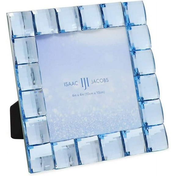 Isaac Jacobs Decorative Sparkling Light Blue Jewel Picture Frame, Photo Display & Home Dcor 4x4, Light Blue