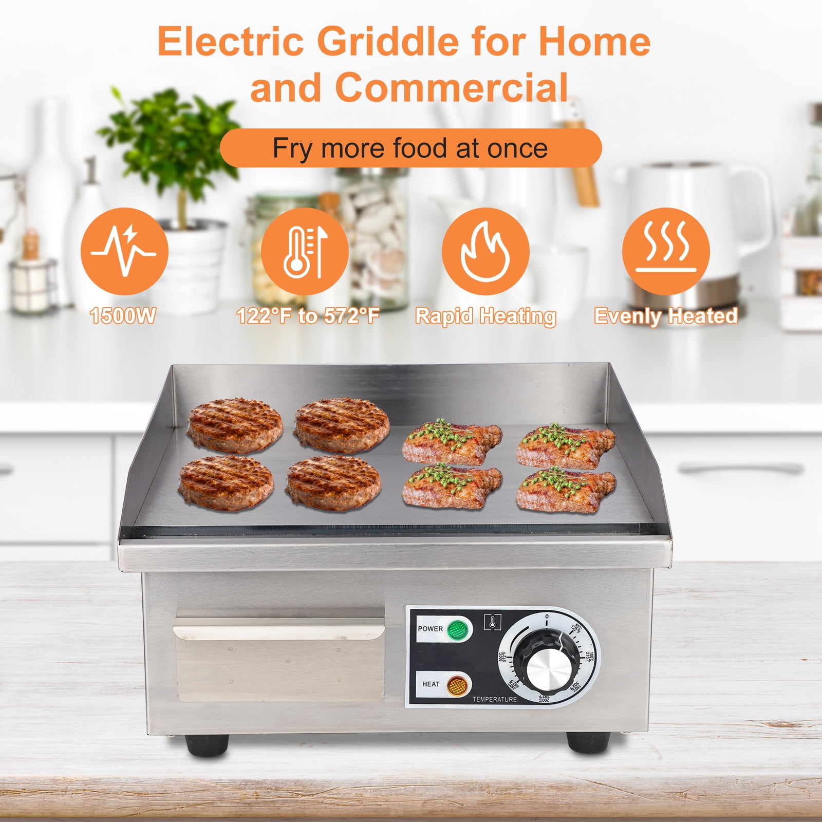 Small Electric Grill Pan, 0~300℃ Adjustable Temperature Stainless Steel Steak Grill Pan, Suitable for Everyday Family Cooking