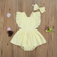 thumbnail image 2 of goowrom Daisy Print Square Collar Ruffle Fly Sleeve Baby Romper with Headband, 2 of 10