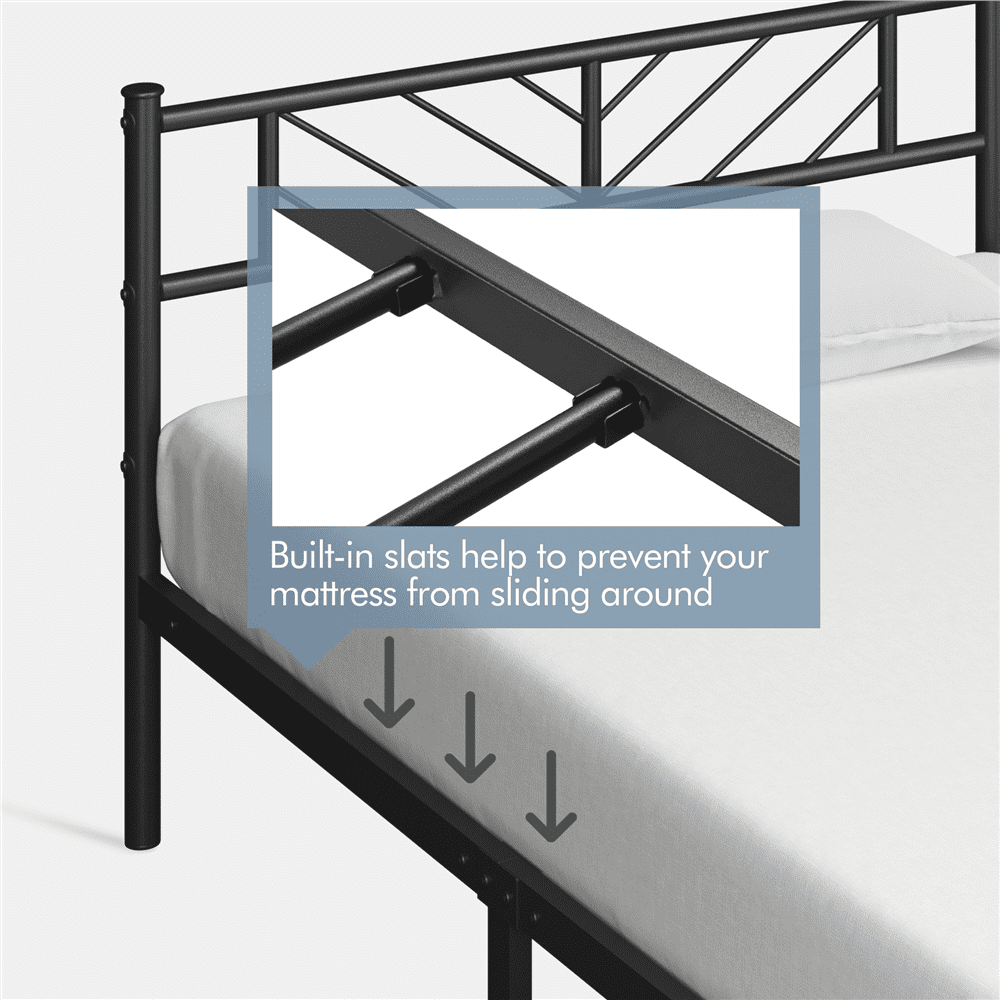 Fullfurnique Minimalist Metal Platform Bed with Arrow Design Headboard for Adults, Full, Black