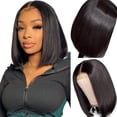 thumbnail image 2 of Pelucas de cabello humano para mujeres negras, pelo corto y liso con corte Bob, densidad de 180, sin pegamento, Frontal, 2 of 4