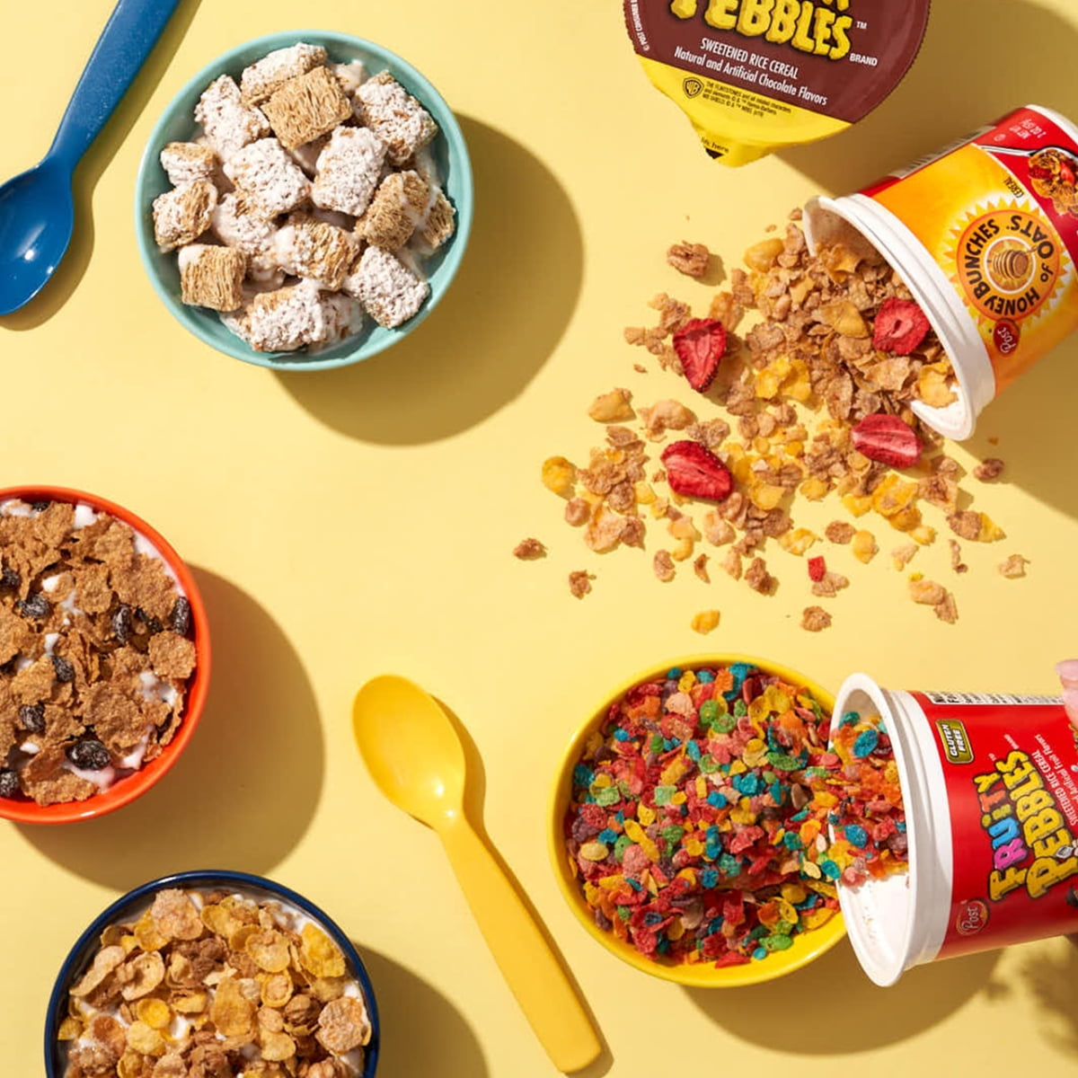 Post Cereal Favorites Breakfast Cereal To-Go Cups - Fruity PEBBLES, Cocoa Pebbles, Honey Bunches of Oats with Strawberries, Honey Bunches of Oats Honey Roasted, Raisin Bran, Shredded Wheat (60 Pack)