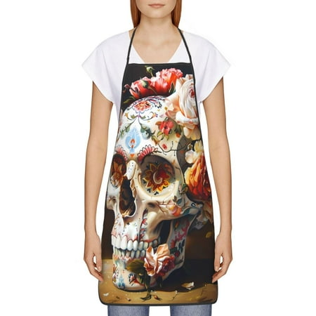 

Goofa Bib Apron Unisex Aprons Adjustable Waterdrop Resistant Cooking Kitchen Apron for Chef Rose Floral Skull Pattern Apron Bulk